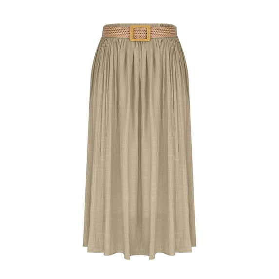 RYDCOT Maxi Long Skirts for Women, Ankle Length High Waisted Pleated Flowy A Line Summer Casual Skirts Khaki