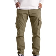 UTTOASFAY Men Cargo Trousers Work Wear Safety Cargo with 6 Pockets Full Pants Khaki XL