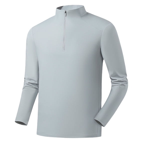 RYDCOT Mens Quarter Zip Pullover Golf Shirts Long Sleeve Zipper Sweatshirt Quick Dry Polo Outdoor Running Shirts for Men Gray