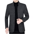 thumbnail image 1 of RYDCOT Men Casual Suit Blazer Jackets Stand Collar Business Sport Woolen and Plus Velvet Jacket Slim Fit Button Solid Chinese Tunic Suits Black, 1 of 3