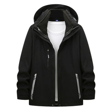 RYDCOT Men Color Block Long Sleeve Outdoor Windbreaker Coats Hooded Jackets Zipper Twill Top with Detachable Hat Black