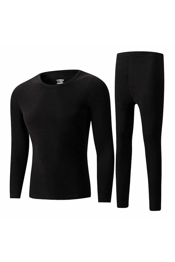 Men Heavyweight Rayon Spandex thermal Underwear Base Layer Long Johns Blended Fleece Lined Set for Cold Weather Black