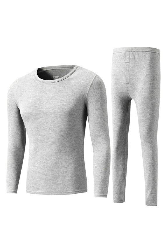 Men Heavyweight Rayon Spandex thermal Underwear Base Layer Long Johns Blended Fleece Lined Set for Cold Weather Gray