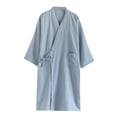 thumbnail image 1 of RYDCOT Men Loose V-Neck Long-Sleeved Robe Solid Pajamas Pocket Sleepwear for Men Nightgown Cotton Sleep Shirt Blue, 1 of 9