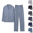 thumbnail image 1 of RYDCOT Men Modal Pajama Set Long Sleeve Button Lapel Sleepwear Soft Comfy Loungewear Sets 2 Piece Nightwear Navy, 1 of 3
