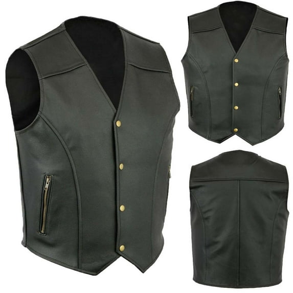 RYDCOT Men Motorcycle Leather Vest Solid Zipper Pocket Sleeveless Jackets Vintage Casual Vest Leather Tops Black 8(XL)