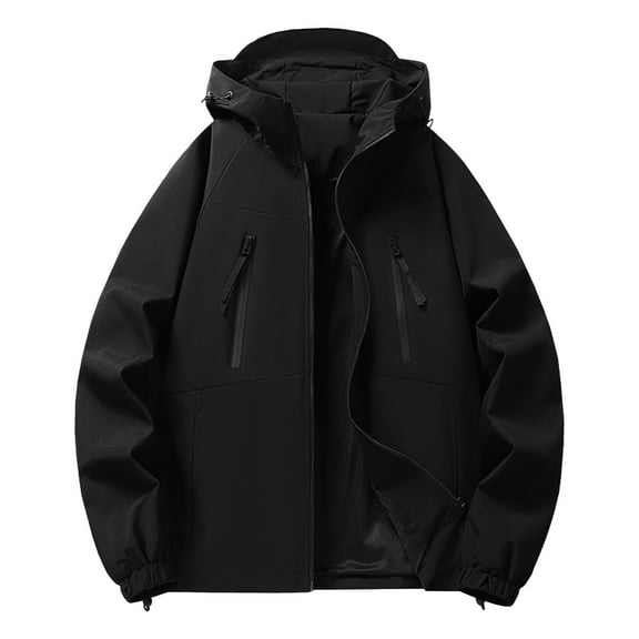 RYDCOT Men Outdoor Hiking Casual and Fashionable Color Blocked Hooded Coat Zipper Pocket Trench Coat Black S(S)