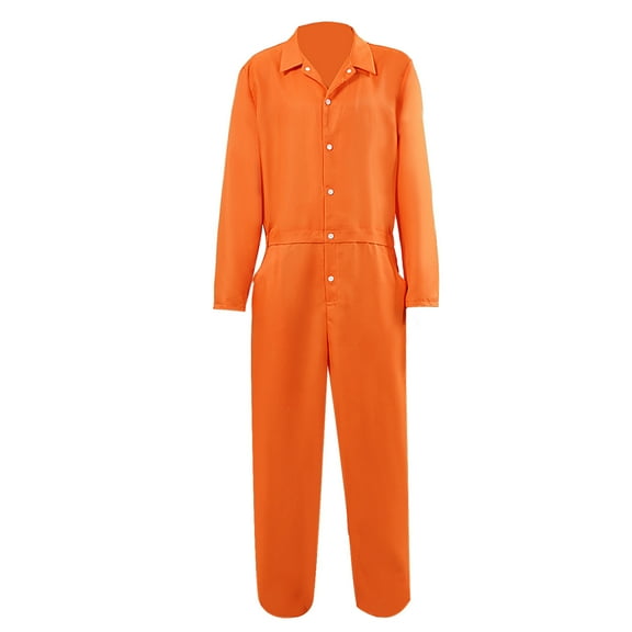 RYDCOT Men Overalls Bodysuit Turn Down Collar Long Sleeve Button up Jumpsuit Pants Set Orange