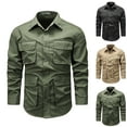 thumbnail image 1 of RYDCOT Men Vintage Denim Jacket Trendy Button Lapel Casual Jean Jacket Multi Pocket Fashion Casual Denim Outerwear Khaki 8(XL), 1 of 4