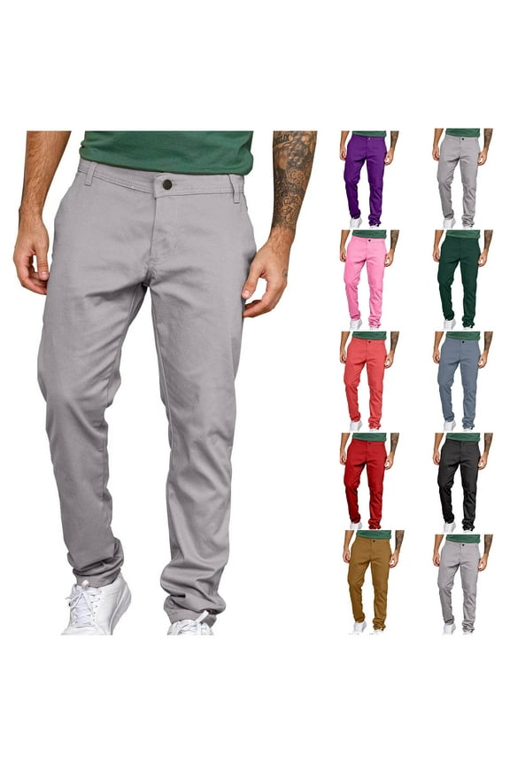 Men's 100% Linen Dress Pants, Lightweight Breathable Fabric, Flat Front, Quarter Top Pockets, Regular Fit Zipper up Straight Leg Business Chino Trousers Red