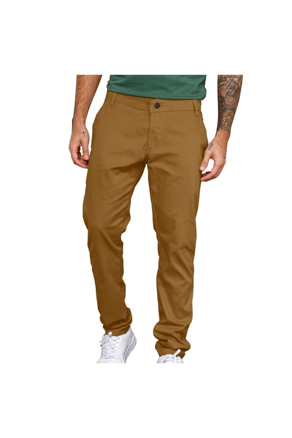 Men's 100% Linen Dress Pants, Lightweight Breathable Fabric, Flat Front, Quarter Top Pockets, Regular Fit Zipper up Straight Leg Business Chino Trousers Orange
