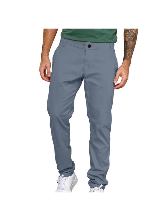 Men's 100% Linen Dress Pants, Lightweight Breathable Fabric, Flat Front, Quarter Top Pockets, Regular Fit Zipper up Straight Leg Business Chino Trousers Light Blue