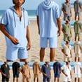 thumbnail image 1 of RYDCOT Men's 2 Piece Linen Outfits Short Sleeve Hooded Henley Shirt and Beach Shorts Set Casual Summer Matching Set White, 1 of 9