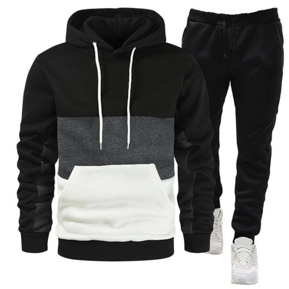 RYDCOT Men's 2 Piece Outfits Long Sleeve Color Block Hoodie Tracksuit Hooded Sweatshirt Jogger Set Sweatsuit for Men Black