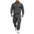 thumbnail image 1 of RYDCOT Men's 2 Piece Outfits Long Sleeve Pocket 1/4 Zipper Polo Sweatshirt and Cargo Sweatpants Tracksuit Set Dark Gray, 1 of 9