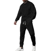 RYDCOT Mens 2 Piece Outfits Quarter Zipper Polo Shirt Tracksuit & Joggers Sweatpants Sweatsuit Sets Jacquard Black