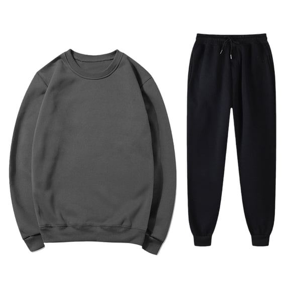 RYDCOT Men's 2 Piece Outfits Solid Color Round Neck Top and Drawstring Waist Pants Clothing Set Dark Gray 8(XL)
