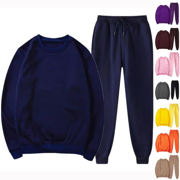 RYDCOT Men's 2 Piece Outfits Solid Color Round Neck Top and Drawstring Waist Pants Clothing Set Yellow 8(XL)