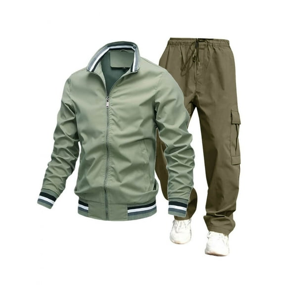 RYDCOT Men's 2 Pieces Tracksuit Casual Full Zip Jogging Sweat Suit Fashionable Thin Jacket Long Pants Set Green