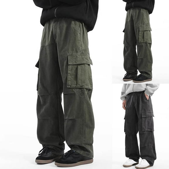 RYDCOT Men's American Cargo Pants,Casual Loose Fit Lightweight Outdoor Casual Workwear Pants Gray