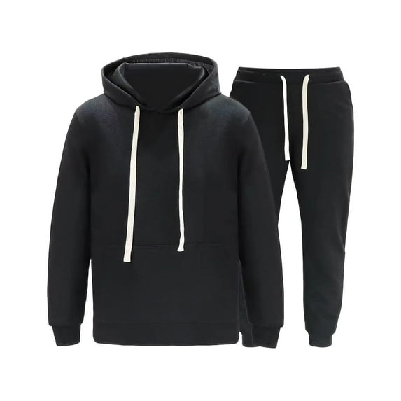 RYDCOT Men's Athletic Sports Casual 2 Piece Solid Color Tracksuit Hoodie Jogger Pants Sweatsuit Set Black