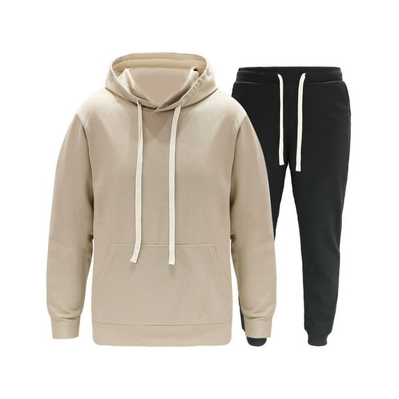 RYDCOT Men's Athletic Sports Casual 2 Piece Solid Color Tracksuit Hoodie Jogger Pants Sweatsuit Set Khaki