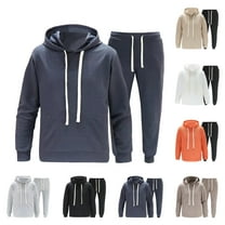 RYDCOT Men's Athletic Sports Casual 2 Piece Solid Color Tracksuit Hoodie Jogger Pants Sweatsuit Set White