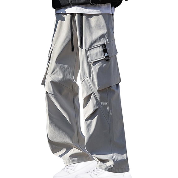RYDCOT Men's Baggy Cargo Pants Vintage Casual Drawstring Parachute Pant Loose Fit Jogger Streetwear Y2K Pants with Pockets Gray