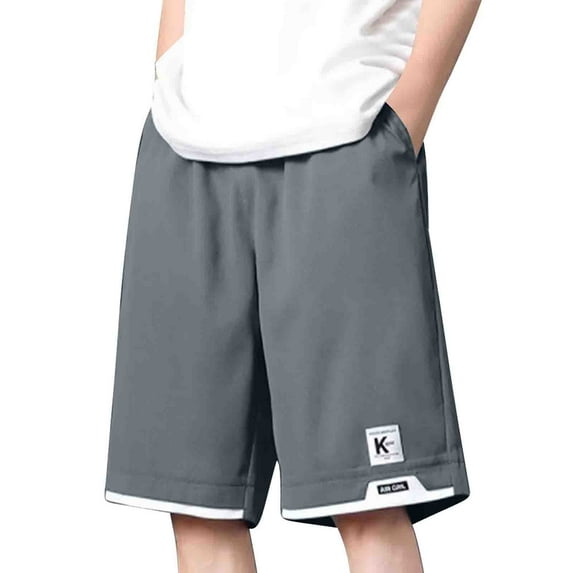 RYDCOT Men's Baggy Cotton Sweat Shorts Drawstring Waist Straight Leg Raw Hem Loose Streetwear Long Shorts with Pockets and Logo for Spring Summer Fall Dark Gray