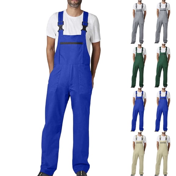 RYDCOT Men's Bib Overalls Workwear Fashion Lightweight Baggy Cargo Jumpsuit with Muti Pockets and Adjustable Strap Khaki