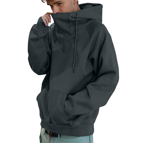 RYDCOT Men's Big and Tall Fleece Sweatshirts Long Sleeve Windproof Lightweight Loose Fit Hooded Collar Drawstring Hoodies Pullover Sweatshirt with Kangaroo Pocket Black
