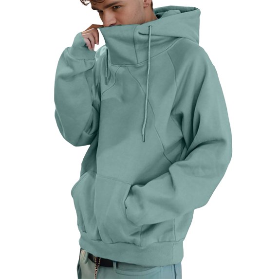 RYDCOT Men's Big and Tall Fleece Sweatshirts Long Sleeve Windproof Lightweight Loose Fit Hooded Collar Drawstring Hoodies Pullover Sweatshirt with Kangaroo Pocket Green