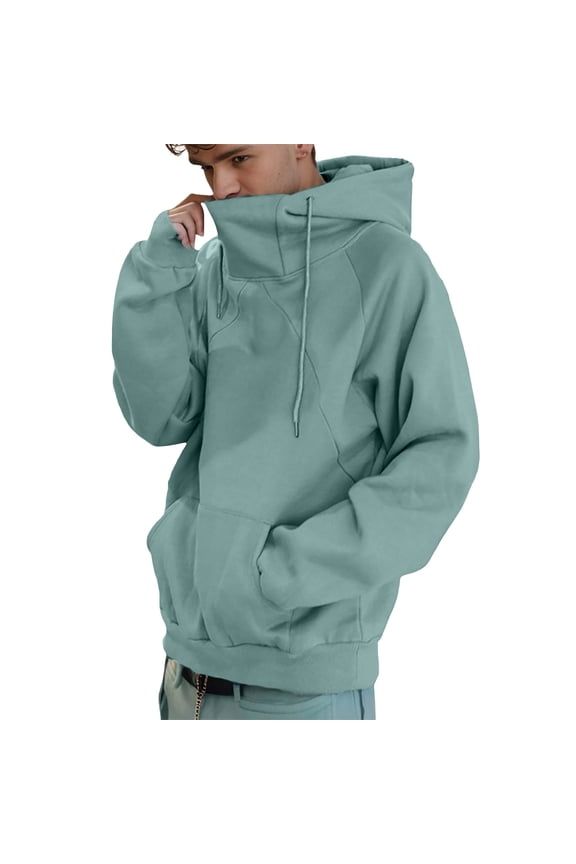 Men's Big and Tall Fleece Sweatshirts Long Sleeve Windproof Lightweight Loose Fit Hooded Collar Drawstring Hoodies Pullover Sweatshirt with Kangaroo Pocket Green