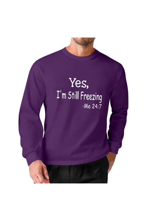 Men's Big and Tall Cotton Shirts 5XL, Letter Graphics Long Sleeve Oversized Tops Loose Casual Large T-Shirts Basic Tee Purple