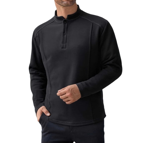RYDCOT Men's Big and Tall Long Sleeve Henley T-Shirts M-5xl, Long Sleeve Pocket Oversized Tops Casual Soft Loose Basic Tees Black