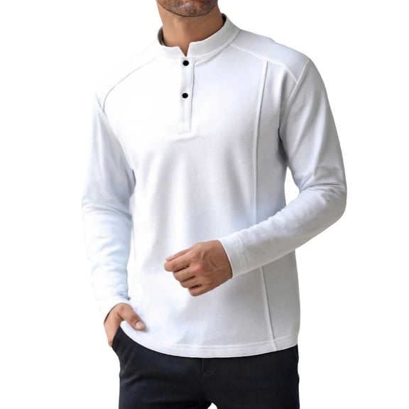 RYDCOT Men's Big and Tall Long Sleeve Henley T-Shirts M-5xl, Long Sleeve Pocket Oversized Tops Casual Soft Loose Basic Tees White