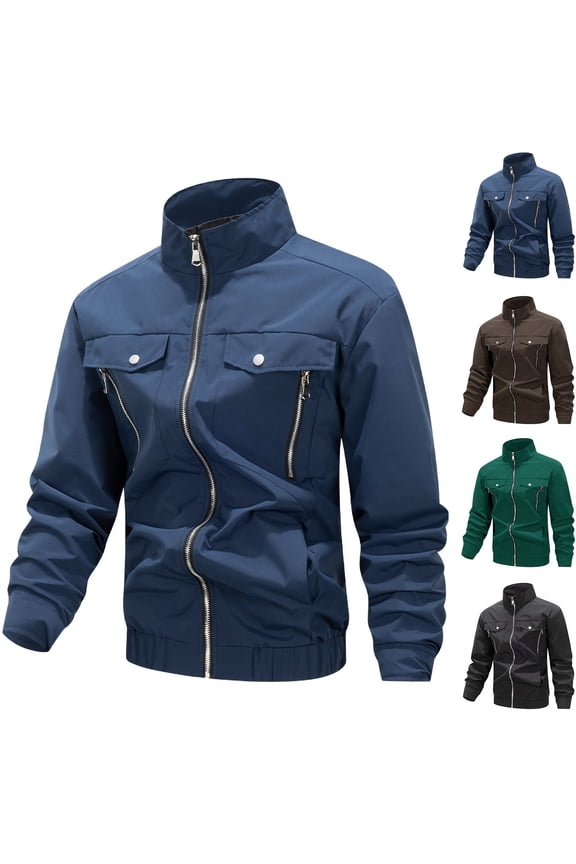 Men's Bomber Jacket Casual Windproof Quilted Cargo Jacket Full Zip Windbreaker Winter Warm Varsity Jacket with Pockets Green