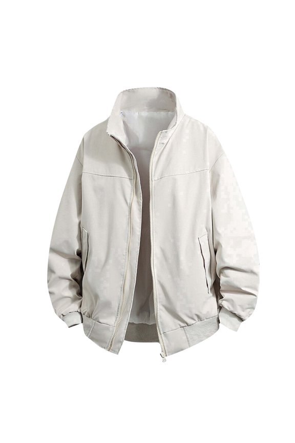 Men’s Bomber Jacket – Classic Padded Relaxed Fit Water Resistant College Baseball Varsity Coat White