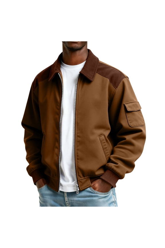 Men’s Bomber Jacket Faux Suede Lightweight Classic Casual Full-Zip Flight Trucker Coat Vintage Jackets(S-3XL) Brown