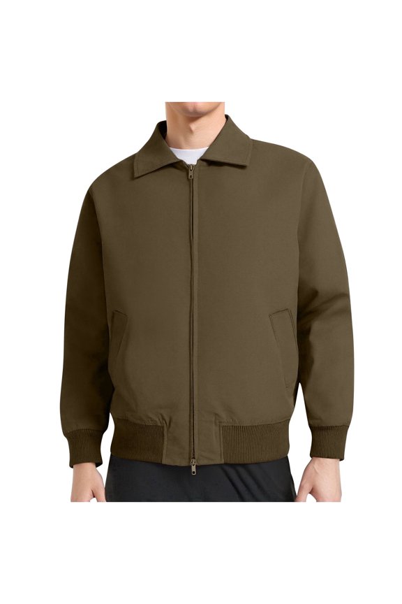 Men's Bomber Jackets with Polo Collar thermal Flannel Fleece Sherpa Lined Ski Jacket Water Resistant Warm Outwear Winter Coats Coffee