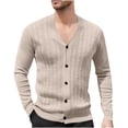 thumbnail image 1 of RYDCOT Men's Cardigan Sweater Knit Solid Color Long Sleeved V Neck Jacquard Buttons Cardigan Beige L(L), 1 of 8