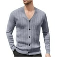 thumbnail image 1 of RYDCOT Men's Cardigan Sweater Knit Solid Color Long Sleeved V Neck Jacquard Buttons Cardigan Gray M(M), 1 of 7