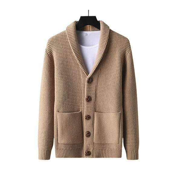 RYDCOT Men's Cardigan Sweater Knitted Shawl Collar Cardigans for Men V Neck Long-Sleeve Button Sweater