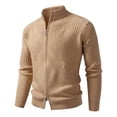 thumbnail image 1 of RYDCOT Men's Cardigan Sweaters Full Zip up Stand Collar Slim Fit Casual Cable Knitted Sweater with 2 Front Zippers Coffee, 1 of 7