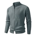 thumbnail image 1 of RYDCOT Men's Cardigan Sweaters Full Zip up Stand Collar Slim Fit Casual Cable Knitted Sweater with 2 Front Zippers Dark Gray, 1 of 2