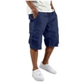 thumbnail image 1 of RYDCOT Men's Cargo Long Shorts 3/4 Cotton Ripstop Relaxed Fit Below Knee Capri Cargo Pants with Multi-Pockets Navy, 1 of 6
