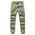thumbnail image 1 of RYDCOT Men's Cargo Pants Casual Straight Leg Sweatpants Button Elastic Waist Cotton Pants with Pockets Hiking Pants Army Green, 1 of 7