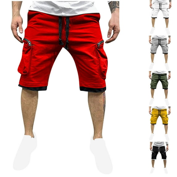RYDCOT Men's Cargo Shorts Lightweight Casual Drawstring Elastic Waist Short Pants Summer Outdoor Loose Fit Shorts with Zipper Pockets Yellow