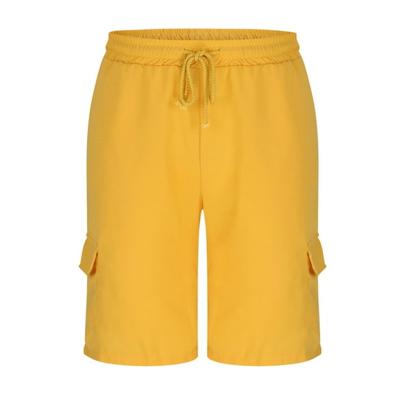RYDCOT Men's Casual Cargo Shorts Elastic Waist Drawstring Breathable Outdoor Summer Beach Shorts with Pockets Hiking Shorts Yellow