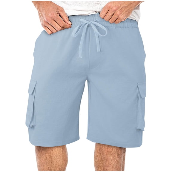 RYDCOT Men's Casual Cargo Shorts Elastic Waist Drawstring Hiking Shorts for Work Athletic Travel Outdoor with Multi Pockets Sky Blue